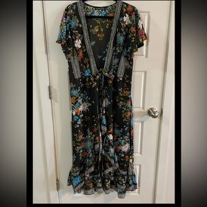 The Adventure Dress Floral Maxi Wrap Dress Multicolor Short Sleeves Boho Size XS